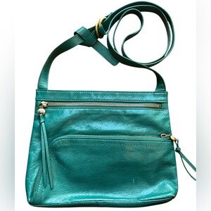 Hobo International Cassie Green Leather Dual Zip Adjustable Crossbody Bag Purse